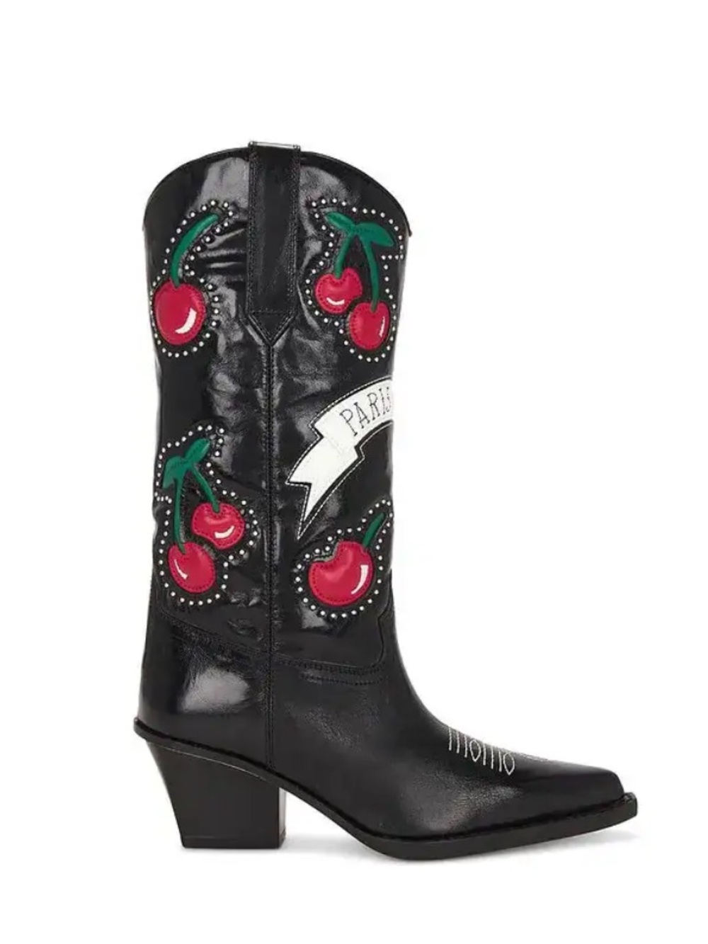 Paris Texas Black Cherry Blossom Leather Pointed Toe cowboy Heeled boots size 36